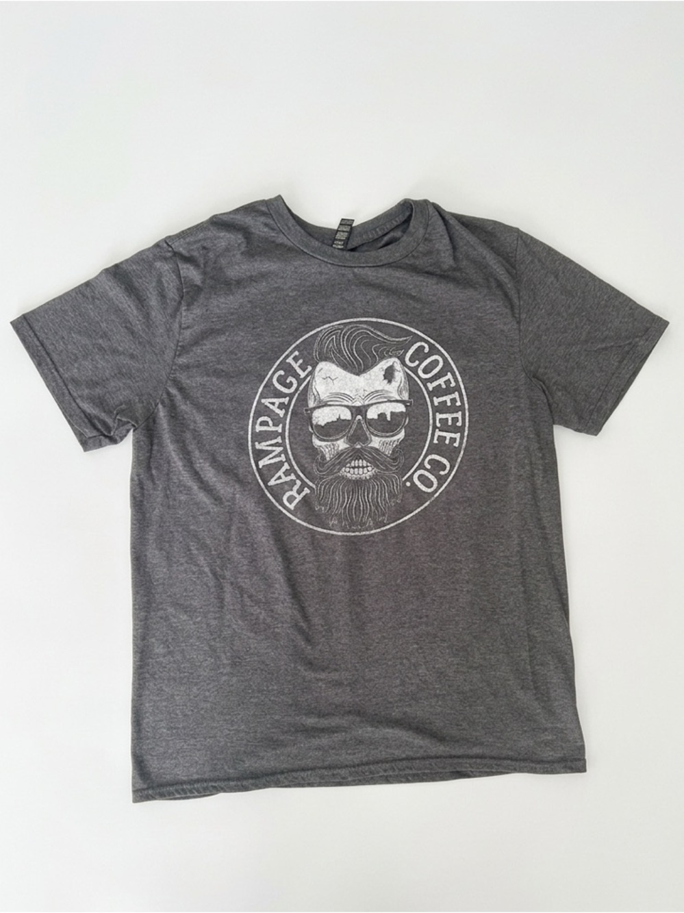 Rampage Coffee Hipster Skull Logo Grey Crew Neck T Shirt Streetwear Moto Lg